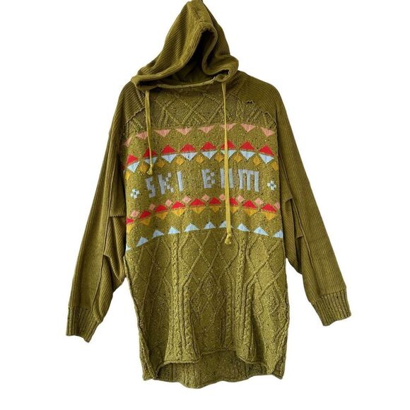Free People Movement Powder Bunny Ski Bum Knit Hooded Sweater Green Size Small - Picture 3 of 11